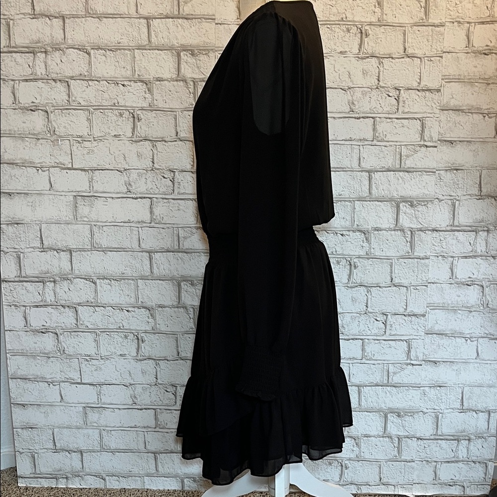 MICHAEL Michael Kors A-line silhouette sheer sleeves smocked waist black dress - Picture 10 of 16